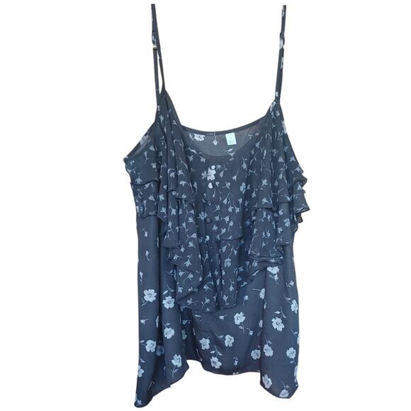 Unbranded Tops - Dark Floral Baby Doll Top Adjustable Straps Ruffles in Front Women's Large Y2K